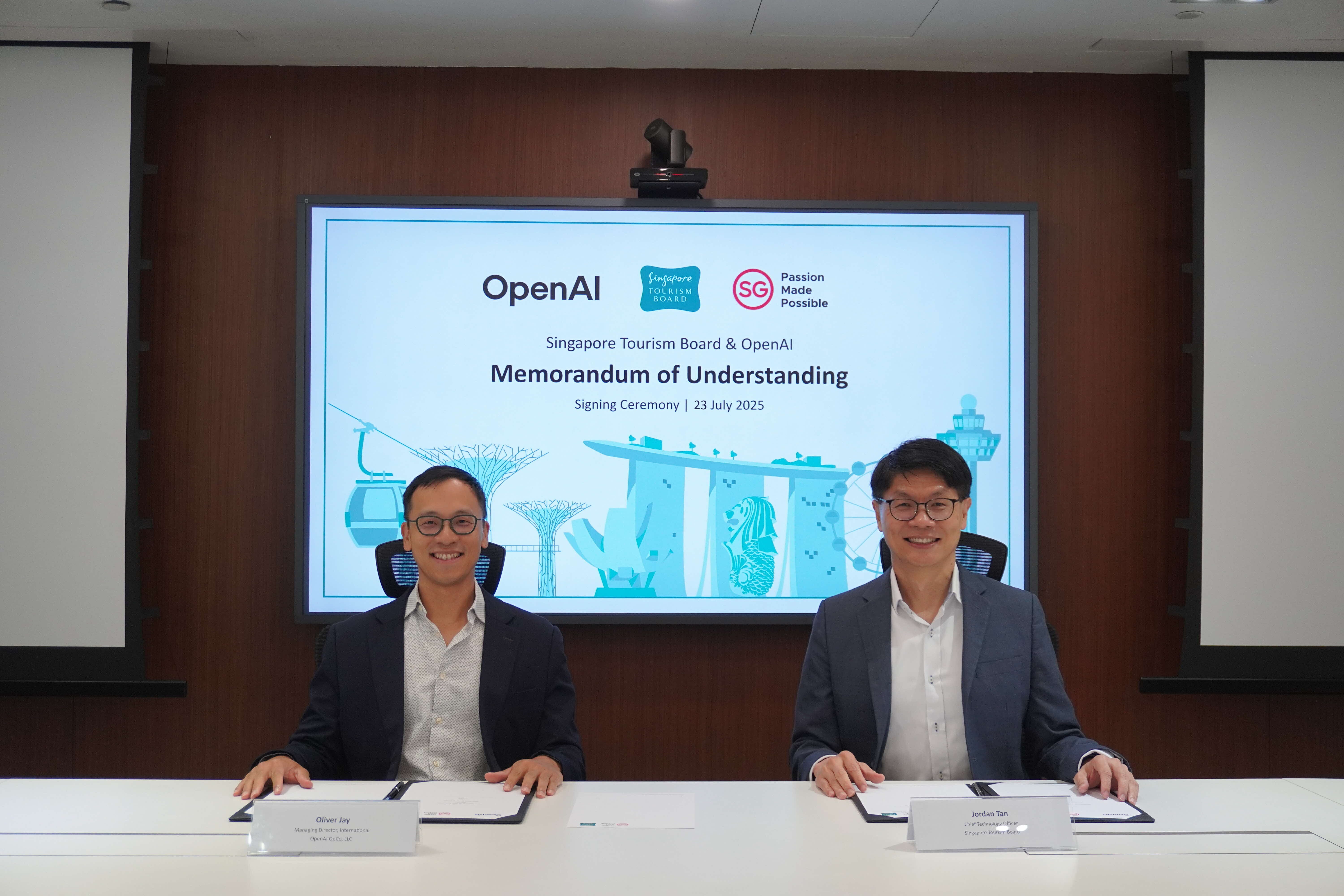 Oliver Jay, Managing Director of International, OpenAI and Jordan Tan, Chief Technology Officer, STB at the MOU signing